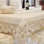 68 Inch X 120 Inch Oblong Vintage Embroidered Brown Flower Classic Tablecloth, Elegant Dining Room Home Decoration Rectangle Table Cloth - Image 2