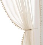 Pompom Linen Sheer Curtains for Living Room 84inches Long Decorative Natural Window Curtain Draperies for Kids Bedroom Slub Textured Voile 52" W, 1 Pair