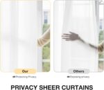 Non-See-Through White Privacy Semi Sheer Curtains for Living Room 84 Inch Length 2 Panels Set, Light Filtering Window Curtains Drapes for Bedroom with Tiebacks, 52 Inch Wide Each Panel - Image 2