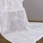 Floral Embroidery Sheer Curtains White 45 Inch Length, Vintage Rod Pocket Voile Drapes for Living room, Bedroom, Window  Semi Crinkle Curtain Panels for Villa, Parlor, Set of 2, 52"x 45". - Image 2