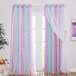 Baby Room Decor, White Gauze & Blackout Drapes Assembled, Star Cut Romantic and Colorful Curtains with Versatile Styling Options for Birthday Party (Blue & Purple & Pink, Each is W52 x L84) - Image 2