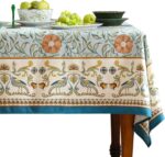 Designer French Linen Tablecloth Rectangle for Tables,Italian Floral Tablecloth,Provencal Country Tablecloths,FlowerBlue Pattern Table Cover for Kitchen Dining,Christmas,55"x79"