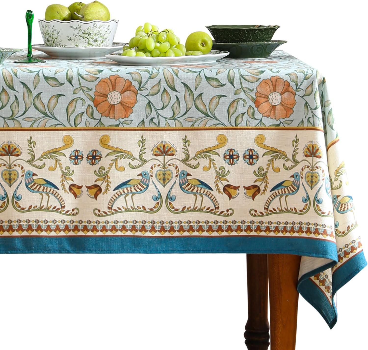 716HjisAsfL._AC_SL1500_.jpg Designer French Linen Tablecloth Rectangle for Tables,Italian Floral Tablecloth,Provencal Country Tablecloths,FlowerBlue Pattern Table Cover for Kitchen Dining,Christmas,55"x79" - Image 1