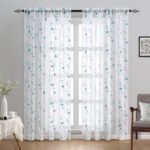 White and Blue Embroidered Floral Sheer Curtains 84 Inches Long 2 Panels Flower Sheer Pattern Curtains Semi Sheer Window Curtains for Bedroom Living Room - Image 2