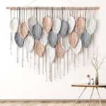 Large  Wall Hanging, Boho Woven Tapestry, Chic Modern Bohemian Handmade Leaf Feather Wall Art Home Decor for Apartment Dorm Living Room Bedroom Nursery Backdrop (39" W X 29.5" L)