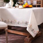 Lace Tablecloth - Linen Color Embroidery Country Farm Elegant Coffee & Dining Tablecloth (52 x 70 Inch, Colorful Plants)