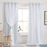 Double Layer Curtains - White Curtains 84 inches Long with Sheer Overlay Nursery Panels for Bedroom/Living/Dining Room, 52 W by 84 L, Greyish White, 2 Pieces - Image 2