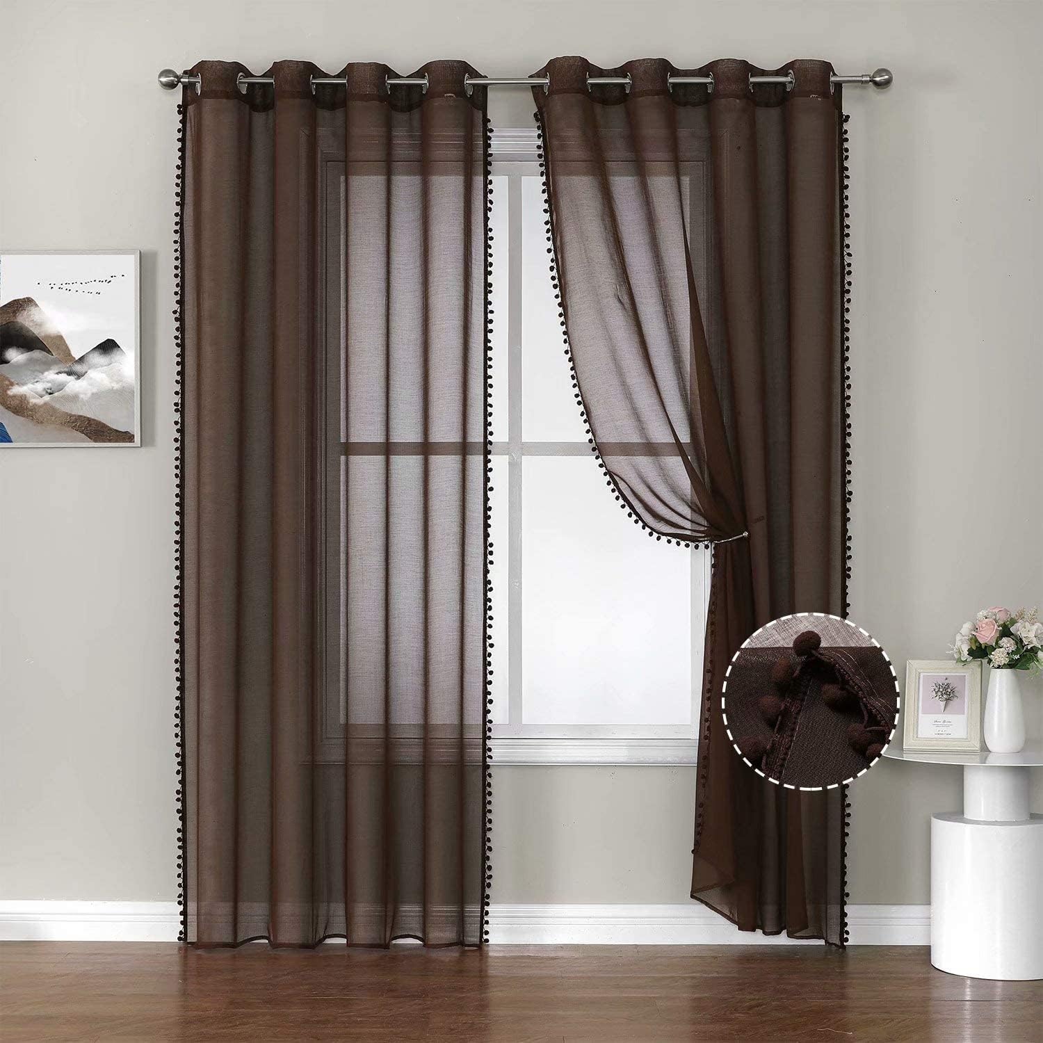 71MJGhC3MgL._AC_SL1500_.jpg Grey Sheer Curtains for Living Room - Image 1