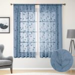 Stone Blue Floral Sheer Curtains 63 Inches Long 2 Panels Embroidered Sheer Pattern Curtains Semi Sheer Window Curtains for Bedroom Living Room - Image 2