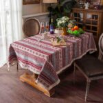 Cotton Linen Tablecloth with Exquisite Floral Lace Tassel Dust-Proof Rustic Rectangular Tablecloths for Dining Table Home Decor Holiday Party Buffet (Burgundy, Rectangular, 52"x70") - Image 2
