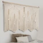 Large  Wall Hanging 43.3" × 39.4" Boho Tapestry Woven Wall Decor- Cotton Tassel  Curtain Beige Chic Bohemian Wall Art for Home Living Room Bedroom Dorm Wedding (Includes Hanging Rod)