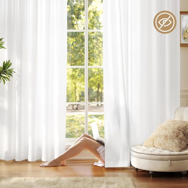 Non-See-Through White Privacy Semi Sheer Curtains for Living Room 84 Inch Length 2 Panels Set, Light Filtering Window Curtains Drapes for Bedroom with Tiebacks, 52 Inch Wide Each Panel