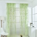 2 Pieces Willow Window Curtain Voile Tulle Room Salix Leaf Sheer Gauze Curtain Voile Panel Drapes Curtain Green Color for Living Room, Bedroom, Balcony - Image 2