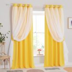 Blackout Curtains - Curtains 84 inches Long with Sheer Overlay Nursery Panels for Bedroom/Living/Dining Room, 52 W by 84 L, Lemon Yellow, 2 Pieces