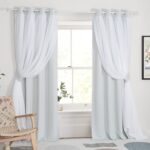 Double Layer Curtains - White Curtains 84 inches Long with Sheer Overlay Nursery Panels for Bedroom/Living/Dining Room, 52 W by 84 L, Greyish White, 2 Pieces