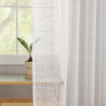 White Boho Curtains 63 Inch Length for Living Room 2 Panels Thick linen Stripe Textured Gauze Curtains Shabby Chic Bathroom Window Curtains Rod Pocket Privacy Curtains That Let Light in 52"W x 63"L - Image 2