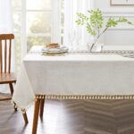Embroidered Tablecloth for Dining Table,Dust Proof Spillproof Soil Resistant Cotton Linen Rectangle Table Cloths (Coffee Wheat, Rectangle/Oblong, 55'x70'', 4-6 Seats) - Image 2