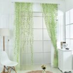 2 Pieces Willow Window Curtain Voile Tulle Room Salix Leaf Sheer Gauze Curtain Voile Panel Drapes Curtain Green Color for Living Room, Bedroom, Balcony