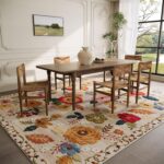 Machine Washable Area Rugs for Bedroom: 5'x7' Living Room Rug Floral Vintage Large Rug Stain Resistant Non Slip Low Pile Faux Wool Soft Rugs for Dining Room Bedside Kitchen Entryway Nursery Office - Image 2