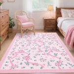 Pink Rugs for Bedroom Girls, 4x6 Rug for Living Room with Soft Low Pile, Floral Bow Washable Area Rug for Nursery Kids Dorm Playroom - Image 2