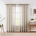 Tan Linen Sheer Curtains 84 Inches Long for Bedroom, Living Room Natural Flax Textured Light Filtering Rod Pocket Burlap Sheer Voile Drapes, 52x84 Inch, 2 Panels - Image 2