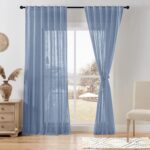 Linen Sheer Curtains 84 Inches Long, Rod Pocket & Back Tab Linen Texture Semi Sheer Window Covering, Light Airy Privacy Sheer Panels for Bedroom Living Room 52" W x 84" L, Dusty Blue, Set of 2