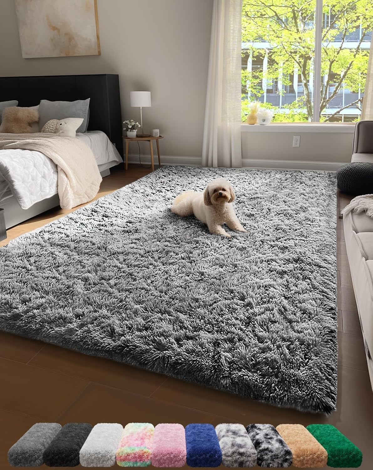 81TY3QLGRL._AC_SL1500_.jpg Upgrade 4x6 Rugs for Bedroom, Grey, Fluffy Shaggy Soft Area Rug, Gray Non-Slip Indoor Floor Carpet for Living Room, Kids Baby Boys Teen Dorm Home Decor Aesthetic, Nursery, Rug - Image 1