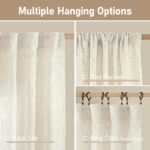 Semi Sheer Linen Window Curtains 63 Inch Length, Light Filtering Neutral Curtain Panels Farmhouse Back Tab and Rod Pocket Drapes for Bedroom, Cream Ivory, 2 Panels, 52 x 63 Inch - Image 2