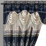 Jacquard Farmhouse Window Curtain Panel Drape with Attached Fancy Valance. 2pcs Set. Each pc 54" Wide x 90" Drop with 18" Valance. (Navy Blue) - Image 2