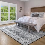 Area Rug 4x6 Washable Rug Grey Boho Rugs for Bedroom Bedside Living Room, Non Slip Low Pile Vintage Rug Floral Print Mat for Dining Room Home Office - Image 2