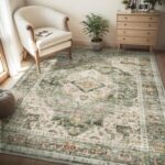 -4X6 Area Rugs for Living Room -Soft Vintage Bedroom Rugs-Non Slip Washable Rug-Throw for Living Room Bedroom Bedside Dining Room Office Green