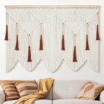 Large  Wall Hanging, Boho Woven Tapastry with Wood Bead Tassel, Above Bed Minimalist Decor for Bedroom, Bohemian Art Decoration for Living Room Apartment Home