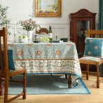 Designer French Linen Tablecloth Rectangle for Tables,Italian Floral Tablecloth,Provencal Country Tablecloths,FlowerBlue Pattern Table Cover for Kitchen Dining,Christmas,55"x79" - Image 2