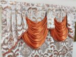 Jacquard Window Curtain Panel Drape with Attached Fancy Valance and Taffeta Backing. 2pcs Set. Each pc 54" Wide x 90" Drop with 18" Valance. (Rust) - Image 2