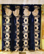 Voile Jacquard Window Curtain with Attached Fancy Valance and Taffeta Backing. 2pcs Set. Each pc 54 inch Wide x 90 inch Drop + 18 inch Valance. (Navy Blue) - Image 2