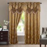 Elegant Comfort  Jacquard Look Curtain Panel Set with Attached Valance 54" X 84 inch (Set of 2), Taupe