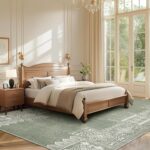 Washable 5x8 Green Area Rugs for Living Room, Ultra-Thin 5x8 Washable Christmas Rugs for Bedroom, Non-Slip Soft Large Bedroom Carpet Non Shedding for Dining Room Office, Sage Green