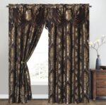 Jacquard Window Curtain Panel Drape with Attached Fancy Valance. 2pcs Set. (Chocolate, 54" Wide x 84" Drop with 18" Valance x 2pcs) - Image 2