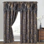 Jacquard Window Curtain Panel Drape with Attached Fancy Valance. 2pcs Set. (Deep Grey, 54" Wide x 84" Drop with 18" Valance x 2pcs) - Image 2