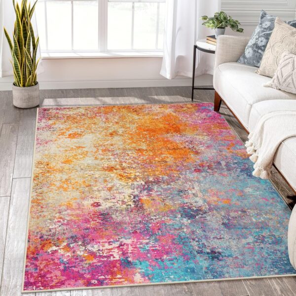 Modern Abstract Washable 5x7 Area Rugs for Living Room, Colorful Soft Bedroom Rug Low Pile Non Slip,Stain Resistance Dining Room Carpet for Nursery Office Entrance Home Office Decor